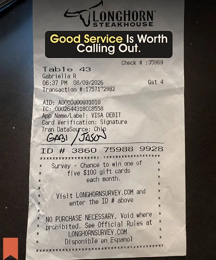 LongHorn purchase receipt